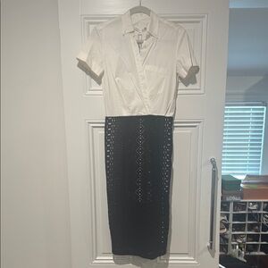Veronica Beard White and Black Midi Pilar Pencil Dress BRAND NEW!
